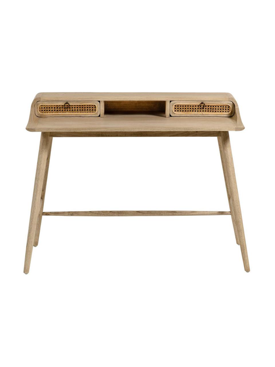Pracovný stôl z dreva s viedenským výpletom Nalu, Drevo Mindi, Š 110 x H 60 cm