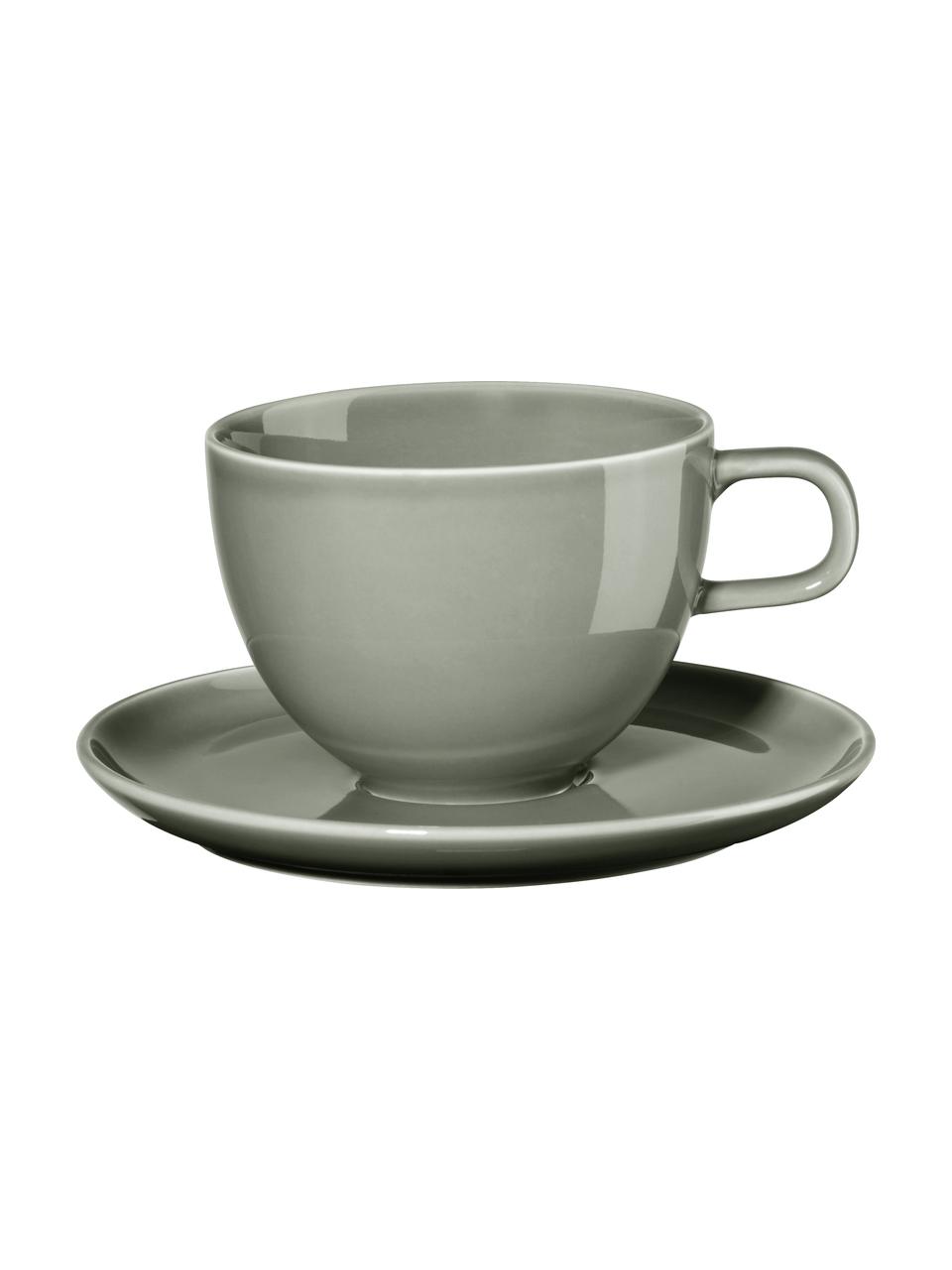 Tazas de café con platillo Kolibri, 6 uds., Porcelana, Tonos grises, Ø 9 x Al 9 cm, 250 ml