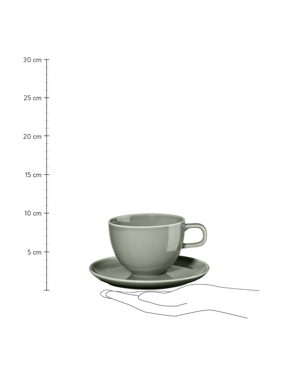 Porzellan-Kaffeetassen Kolibri mit Untertasse in Grau glänzend, 6 Stück, Porzellan, Grau, Ø 9 x H 9 cm, 250 ml