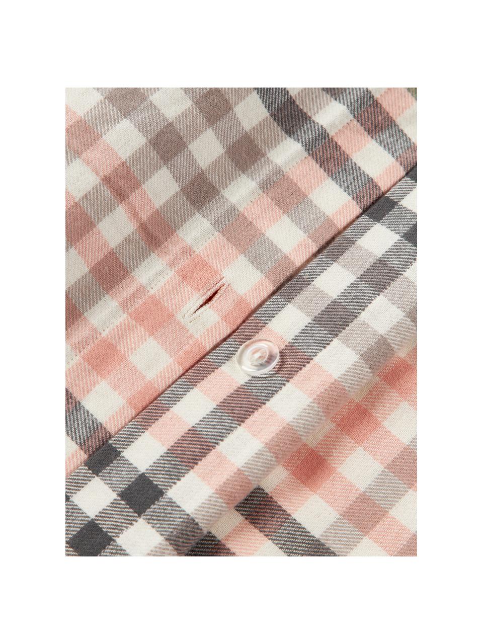 Geruit flanellen dekbedovertrek Eli, Weeftechniek: flanel, Roze, grijs, B 200 x H 200 cm