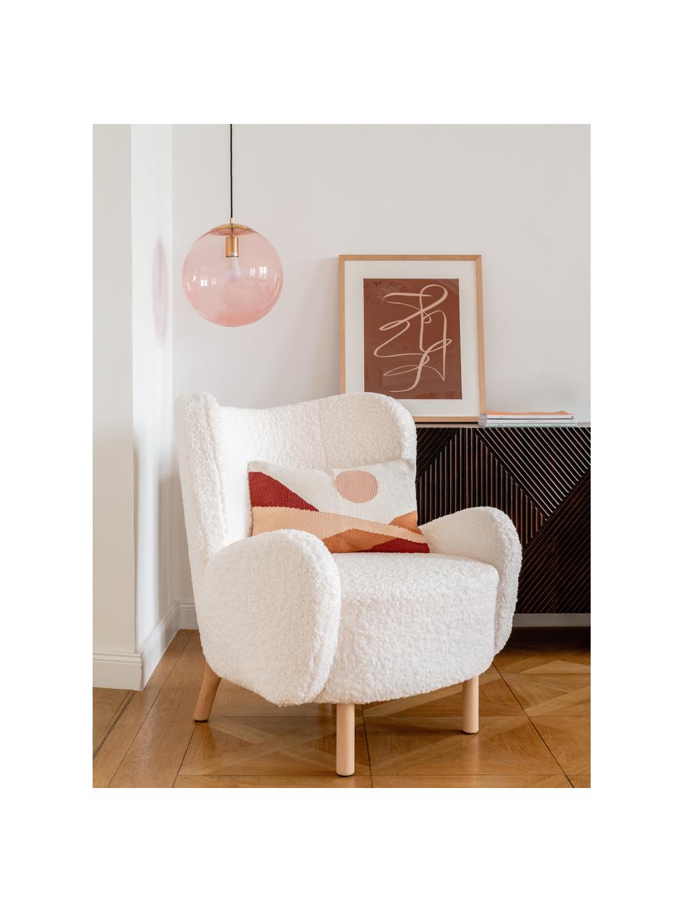 Teddy fauteuil Kalia in crèmewit, Bekleding: teddyvacht (100% polyeste, Poten: beukenhout, Frame: metaal, Teddyvacht crèmewit, B 78 x H 80 cm