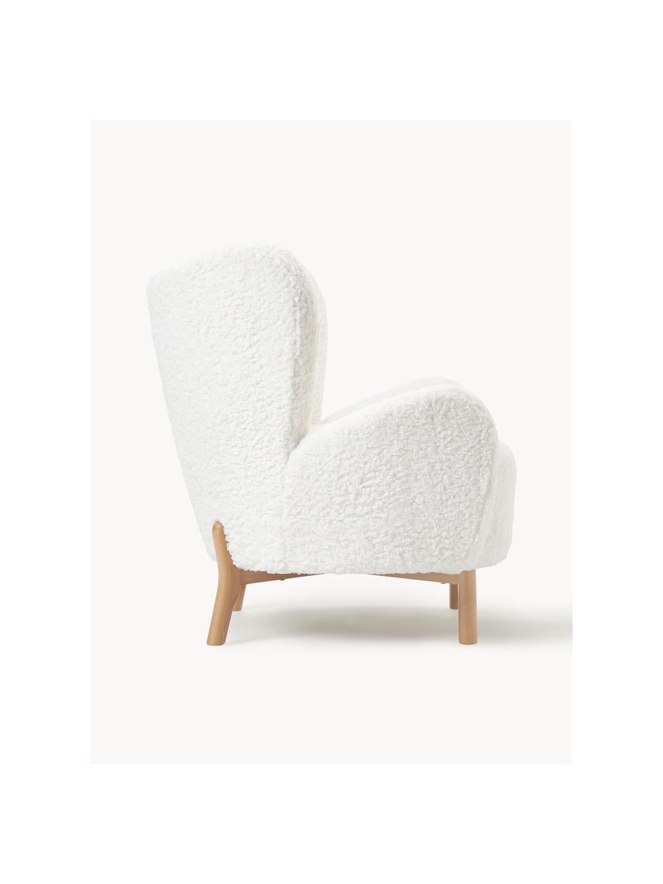 Teddy fauteuil Kalia, Bekleding: teddyvacht (100% polyeste, Poten: beukenhout, Frame: metaal, Teddy crèmewit, helder beukenhout, B 78 x H 80 cm