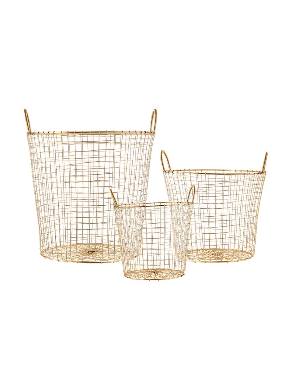 Set de cestas Wire, 3 uds., Metal recubierto, Dorado, Set de diferentes tamaños