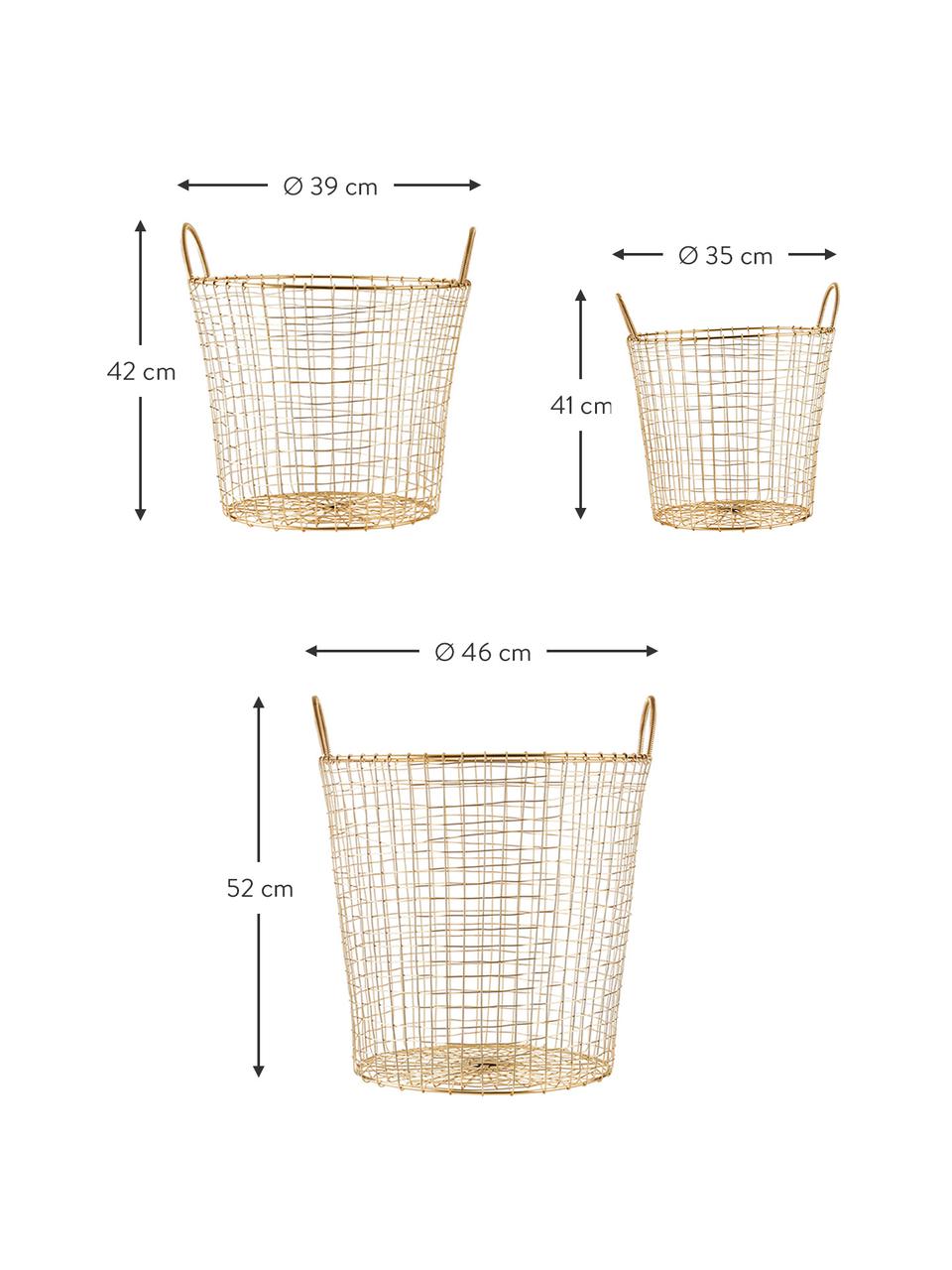 Opbergmanden Wire, set van 3, Gecoat metaal, Goudkleurig, Set met verschillende formaten