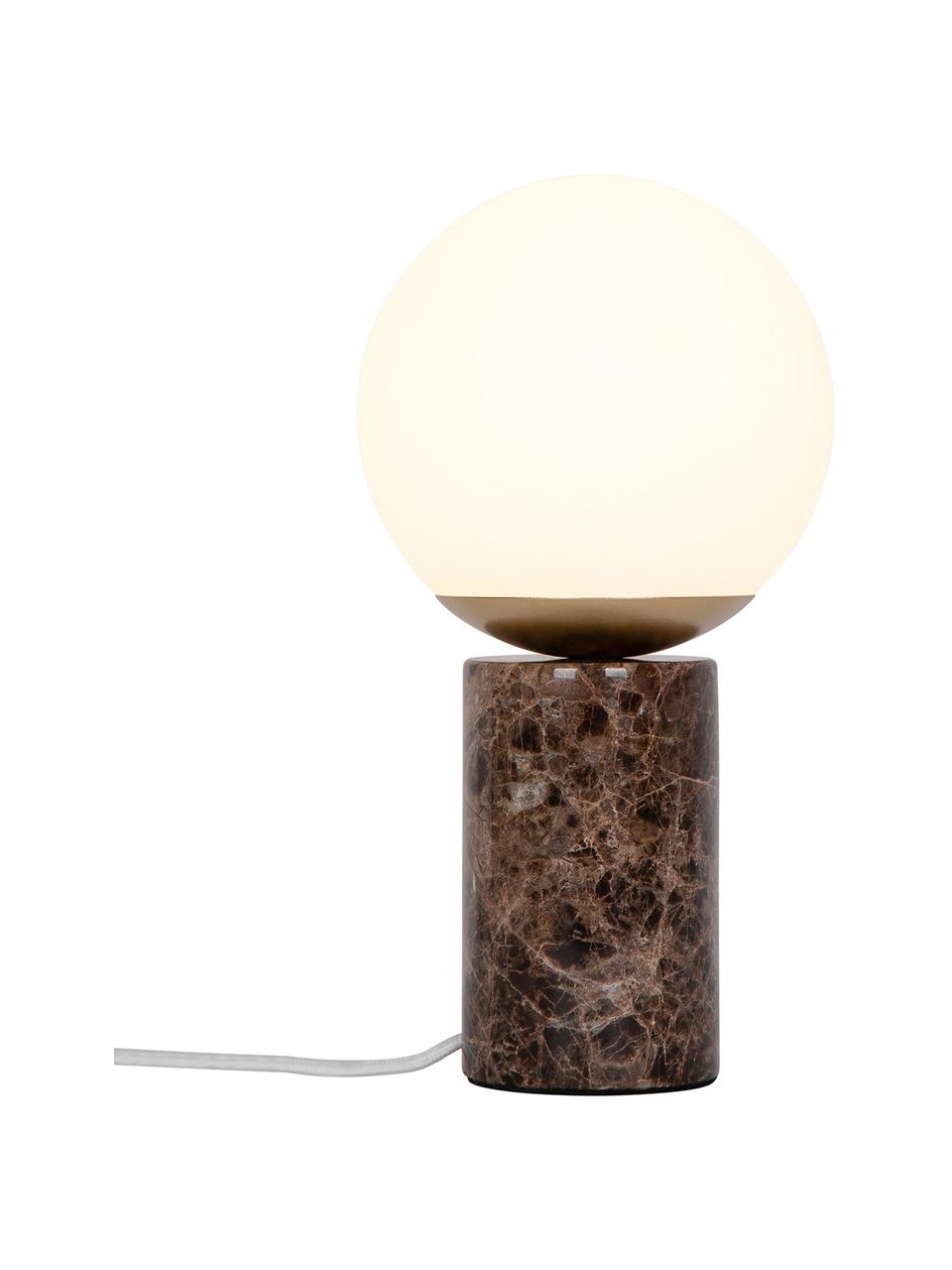 Lámpara de mesa pequeña de mármol Lilly, Pantalla: vidrio, Cable: cubierto en tela, Blanco crema, mármol marrón, Ø 15 x Al 29 cm