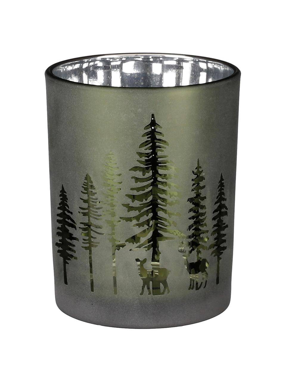 Svícen na čajovou svíčku Forest, Sklo, Tmavě zelená, stříbrná, Ø 10 cm, V 13 cm