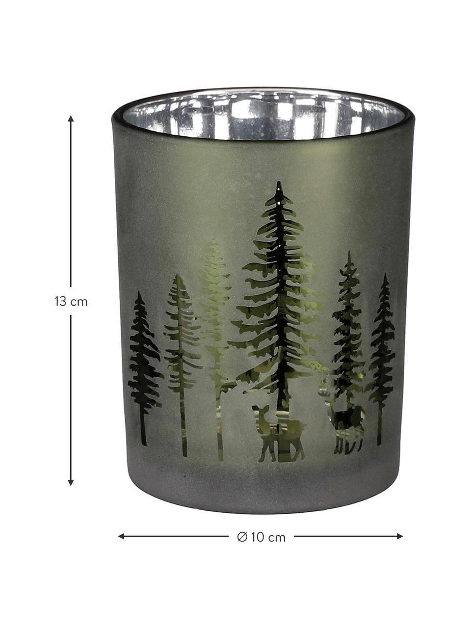 Teelichthalter Forest, Glas, Dunkelgrün, Silberfarben, Ø 10 x H 13 cm