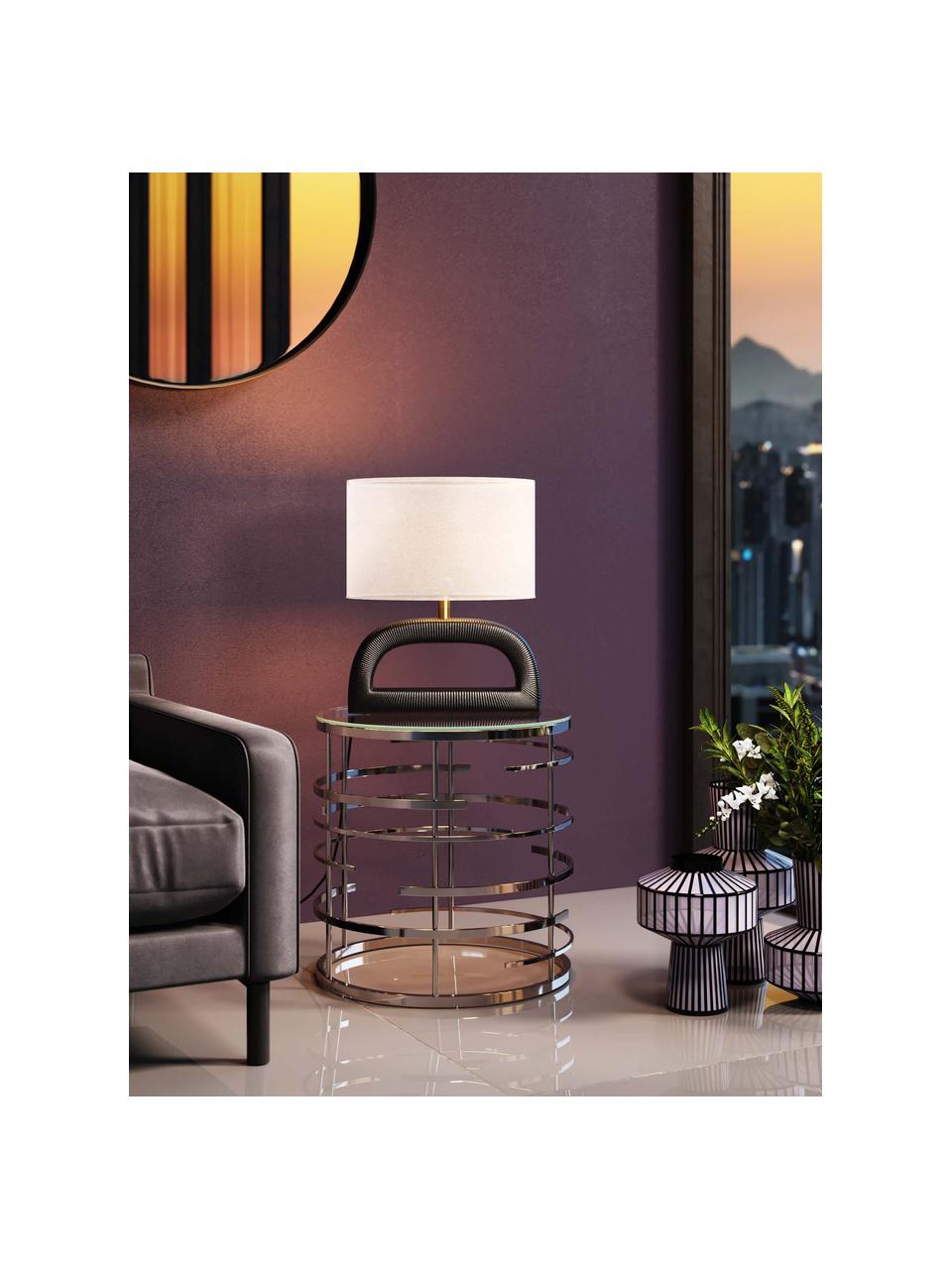 Grand lampe à poser artisanale Tube, Noir, blanc, argenté, larg. 46 x haut. 52 cm