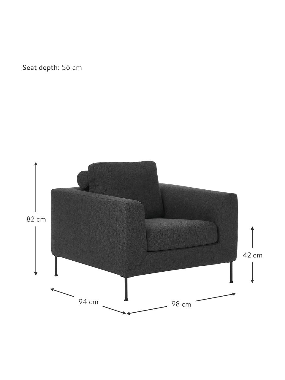 Sofa fauteuil Cucita, Bekleding: geweven stof (100% polyes, Frame: massief grenen, FSC-gecer, Poten: gelakt metaal, Geweven stof antraciet, B 98 x D 94 cm