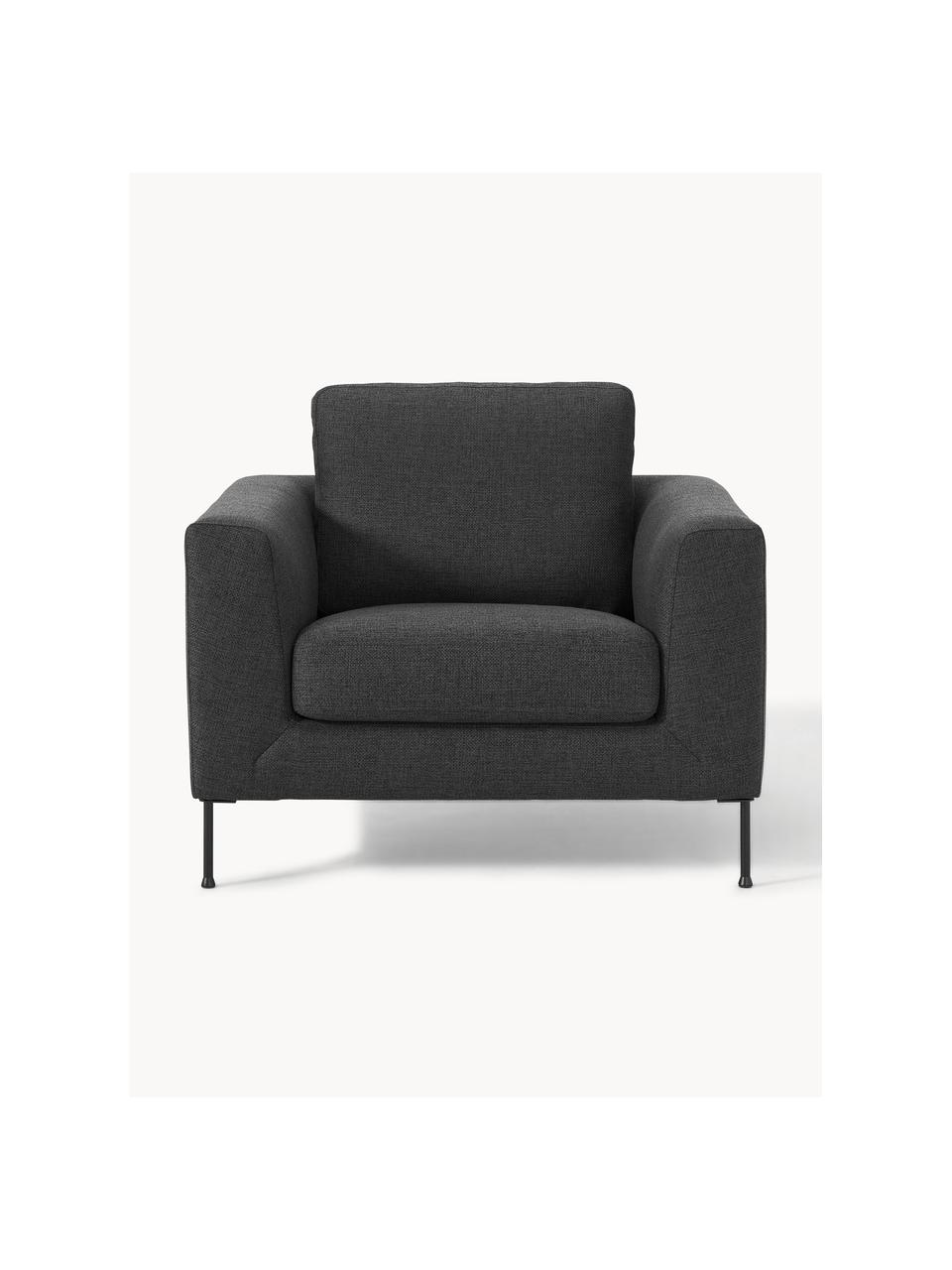 Fauteuil lounge Cucita, Tissu anthracite, larg. 98 x prof. 94 cm