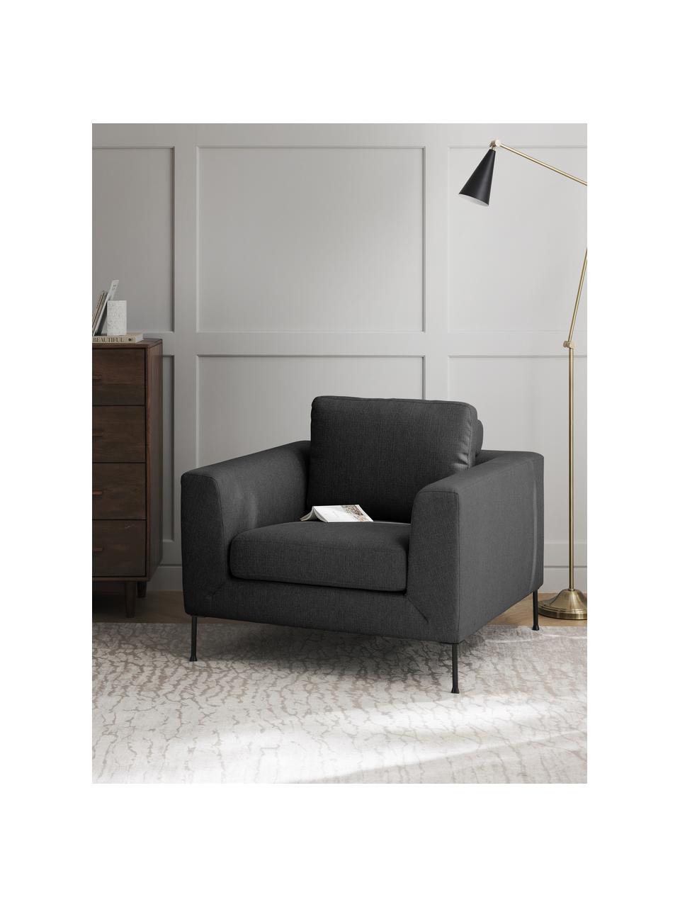 Sofa fauteuil Cucita, Bekleding: geweven stof (100% polyes, Frame: massief grenen, berkenmul, Poten: gelakt metaal Dit product, Geweven stof antraciet, B 98 x D 94 cm