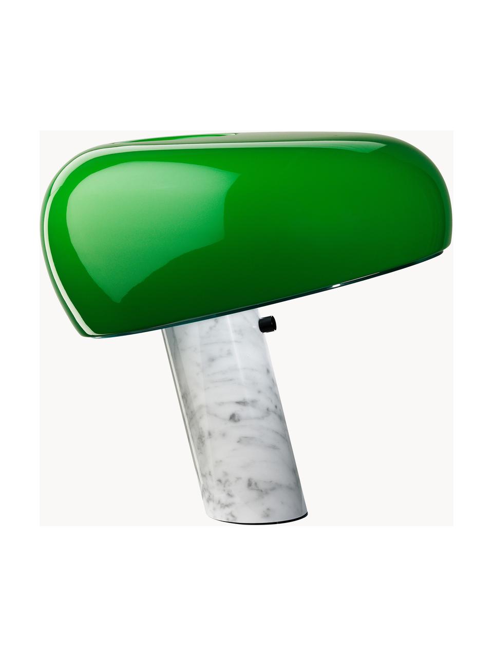 Lámpara de mesa regulable de mármol Snoopy, Pantalla: metal recubierto, Estructura: mármol, Cable: plástico, Verde, blanco veteado, Ø 47 x Al 47 cm