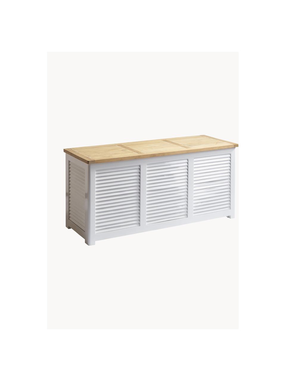 Cofre de almacenamiento de madera Storage, Estructura: madera de caoba pintada, Madera de teca, blanco, An 130 x Al 60 cm