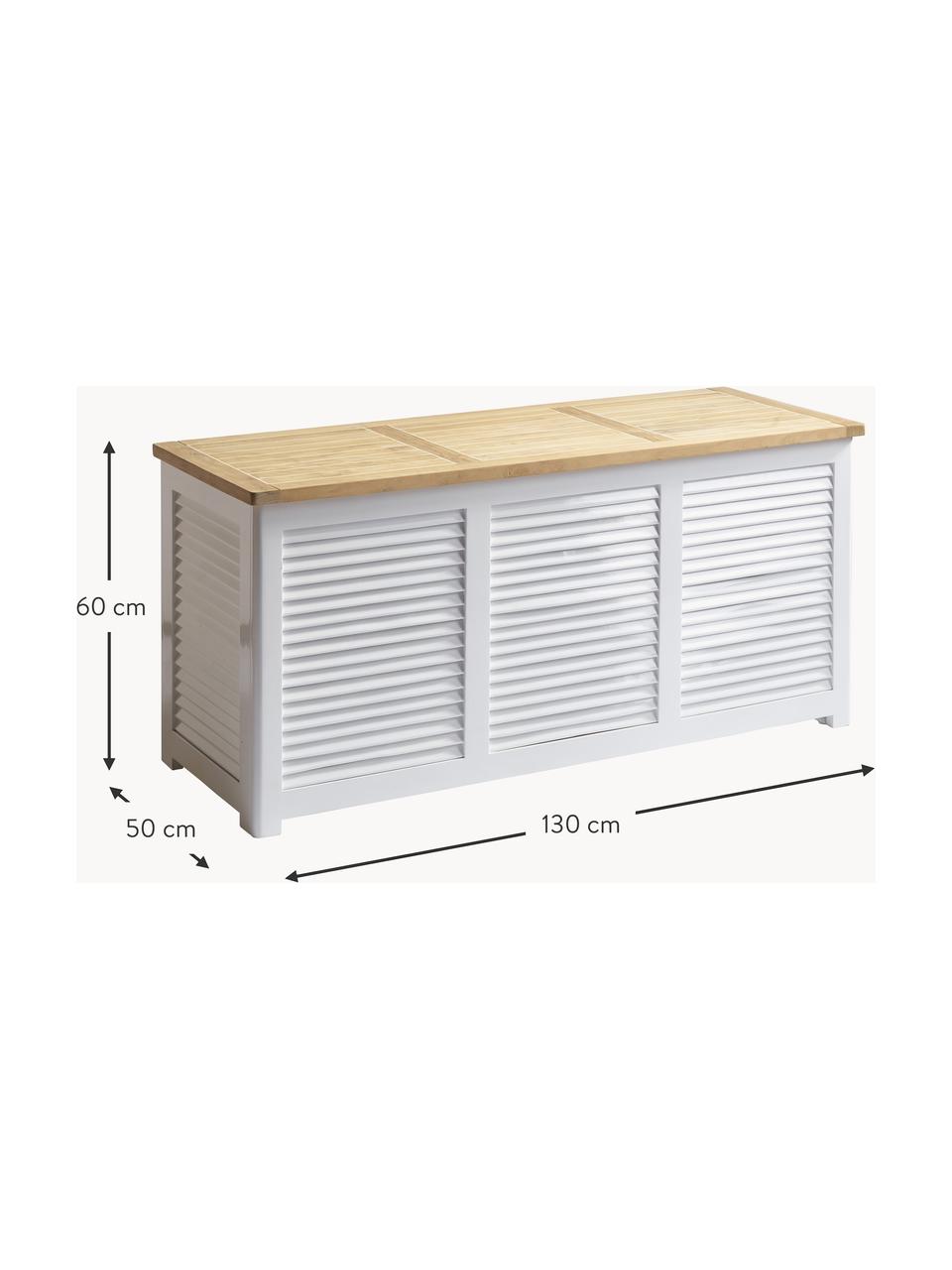 Cofre de almacenamiento de madera Storage, Estructura: madera de caoba pintada, Madera de teca, blanco, An 130 x Al 60 cm