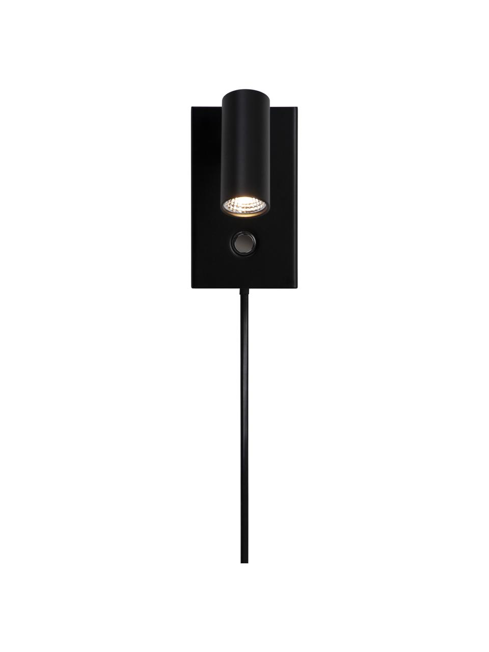 Kleine dimbare LED wandlamp Omari met stekker in zwart, Lampenkap: gecoat metaal, Zwart, B 7 x H 12 cm