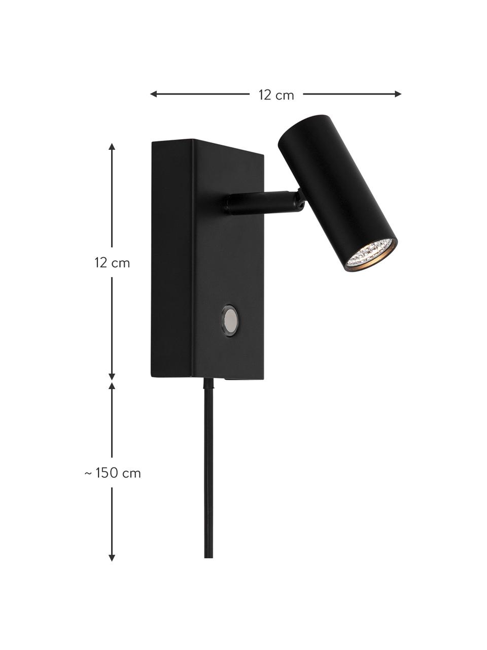 Kleine Dimmbare LED-Wandleuchte Omari mit Stecker, Lampenschirm: Metall, beschichtet, Schwarz, B 7 x H 12 cm