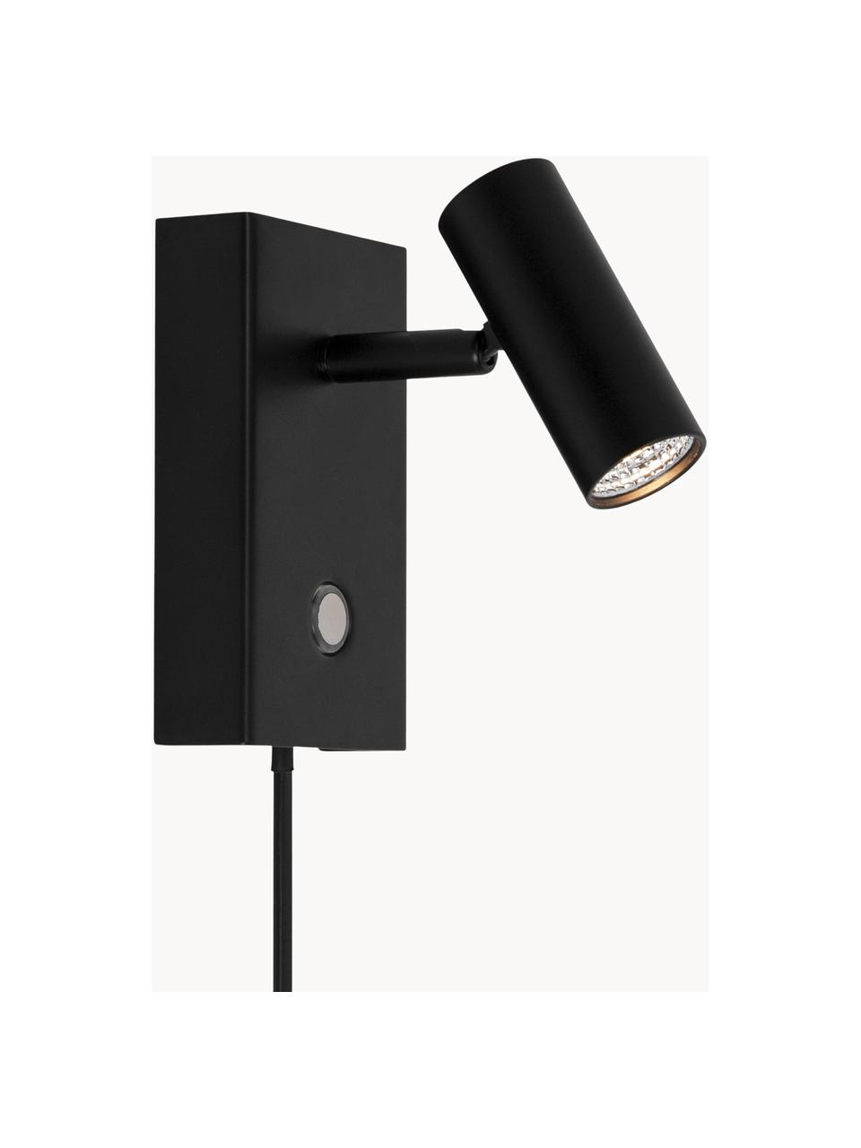 Kleine dimbare LED wandlamp Omari met stekker, Lampenkap: gecoat metaal, Zwart, B 7 x H 12 cm