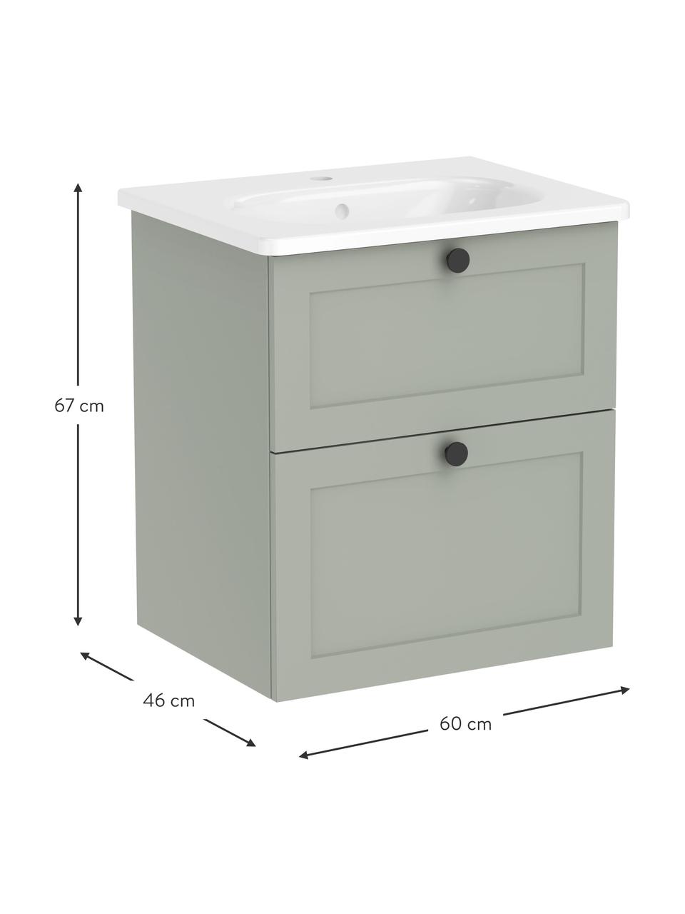 Waschtisch mit Unterschrank Rafaella mit matter Oberfläche, Griffe: Metall, beschichtet, Salbeigrün, B 80 x H 67 cm