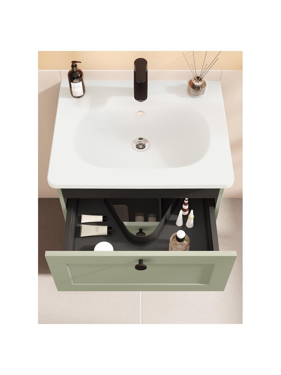 Lavabo con armadietto dalla finitura opaca Rafaella, Manico: alluminio rivestito, Verde salvia, Larg. 60 x Alt. 67 cm