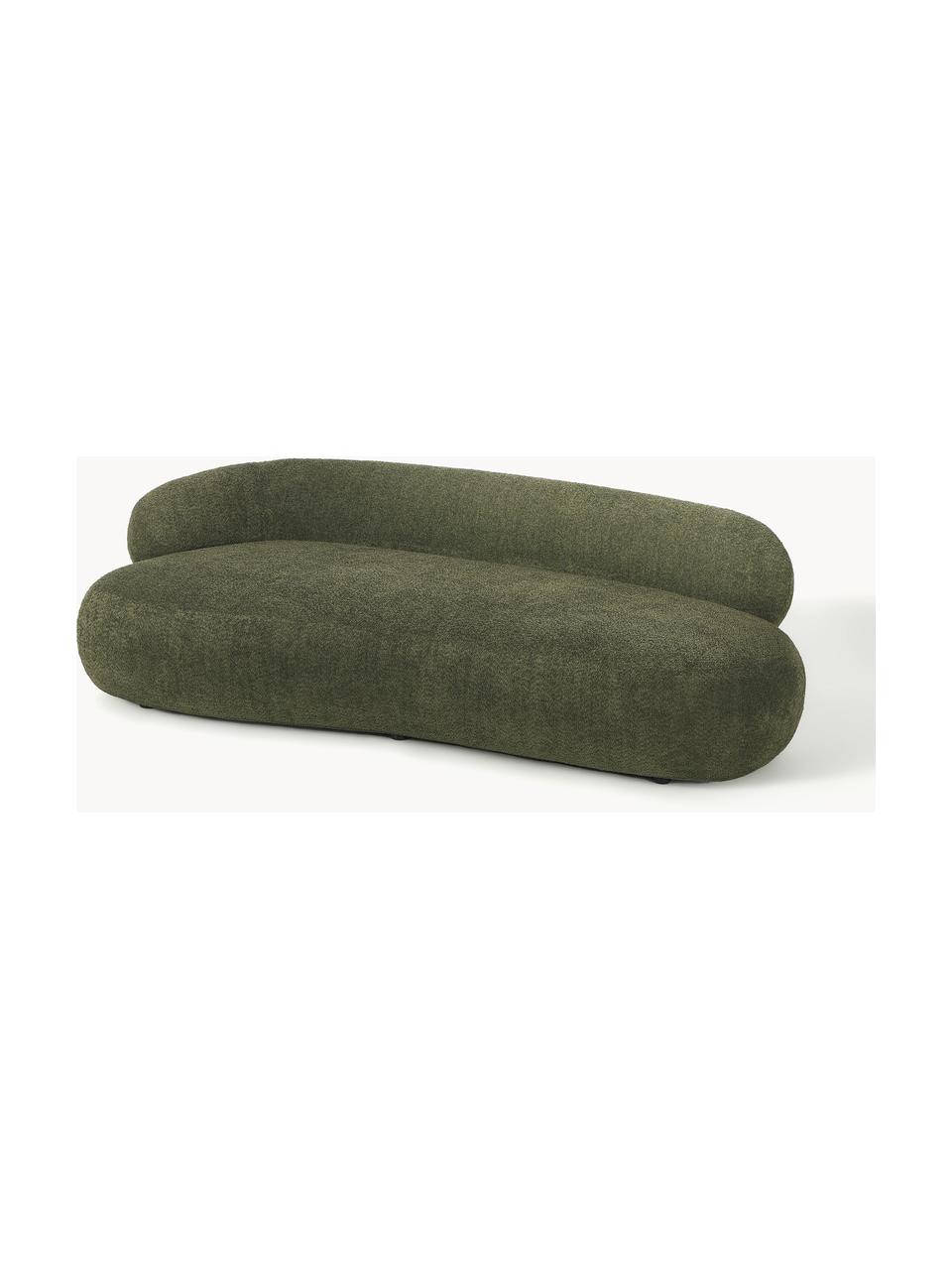 Bank Alba (3-zits) uit teddy-bouclé, Bekleding: 100% polyester Met 100.00, Frame: massief sparrenhout, gren, Poten: kunststof Dit product is , Teddy-bouclé olijfgroen, B 235 x D 114 cm, rugleuning links