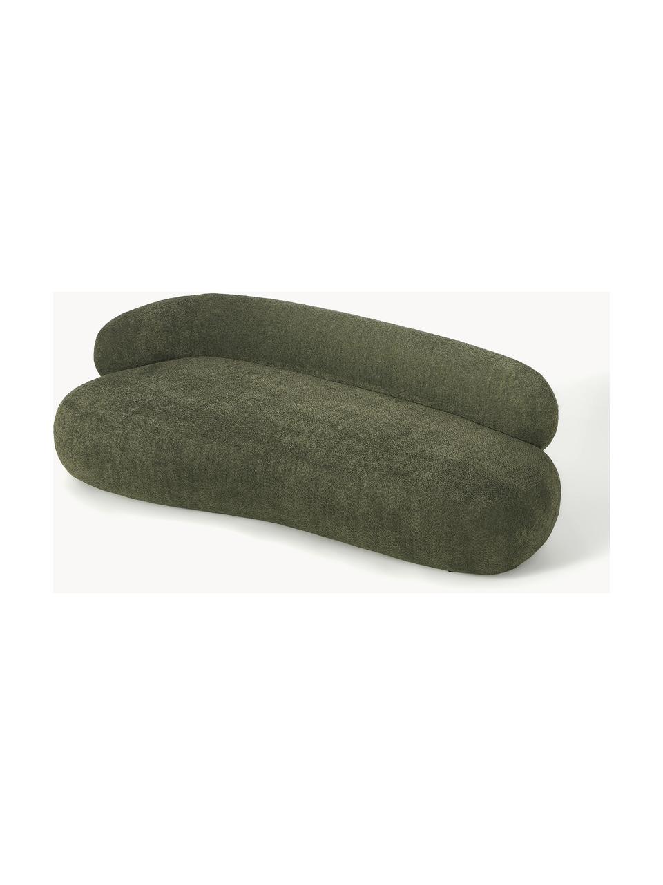 Sofá en tejido bouclé Alba (3 plazas), Tapizado: 100% poliéster Alta resis, Estructura: madera de abeto maciza, m, Patas: plástico, Borreguillo bouclé verde oscuro, An 235 x F 114 cm, respaldo izquierdo