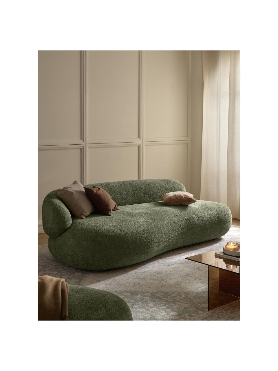 Divano 3 posti in teddy bouclé Alba, Rivestimento: 100% poliestere Il rivest, Struttura: legno massiccio di abete,, Piedini: plastica Questo prodotto , Teddy-bouclé verde scuro, Larg. 235 x Prof. 114 cm, schienale a sinistra