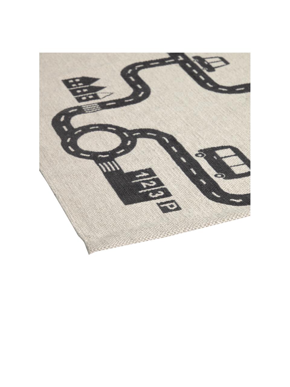 Tapis enfant coton bio Nisi, 100 % coton bio, Beige, noir, larg. 75 x long. 120 cm (taille XS)