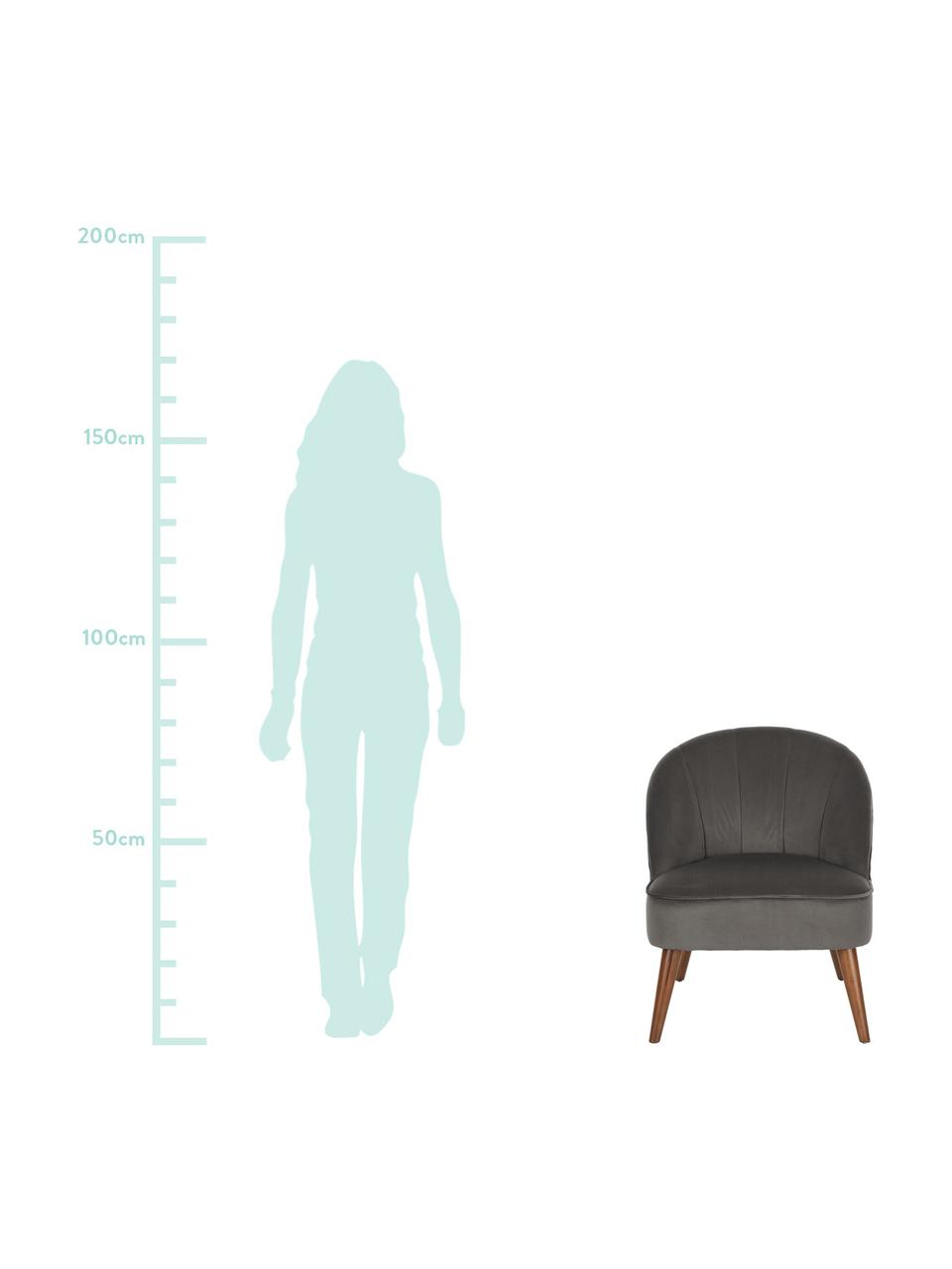 Fluwelen fauteuil Aya, Bekleding: fluweel (polyester), Poten: berkenhout, gelakt, Fluweel donkergrijs, B 73 x D 64 cm