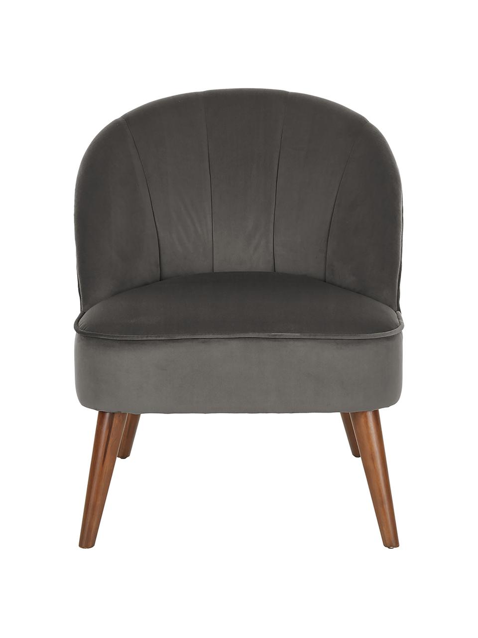 Fluwelen fauteuil Aya, Bekleding: fluweel (polyester), Poten: berkenhout, gelakt, Fluweel donkergrijs, B 73 x D 64 cm