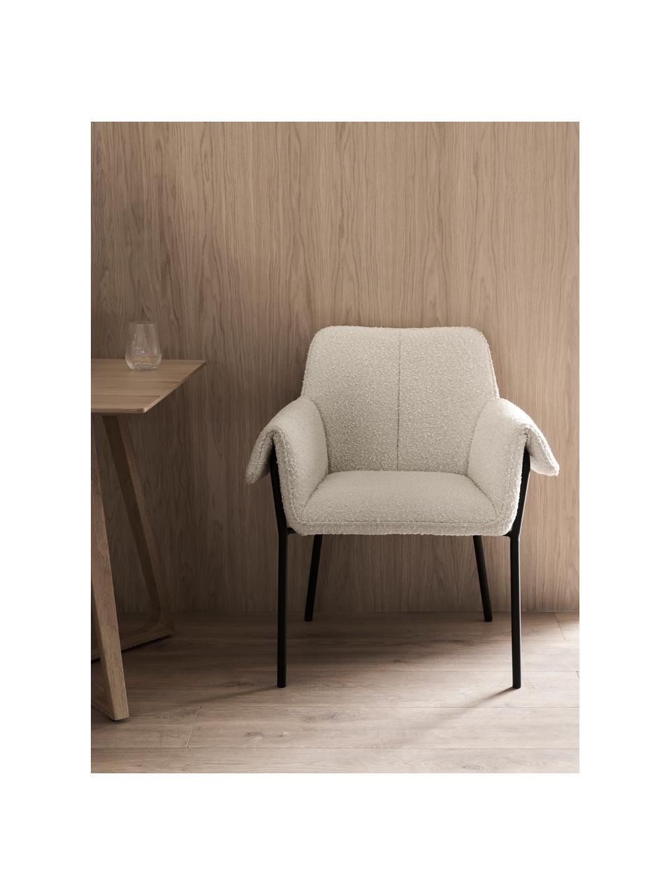 Chaise à accoudoirs tissu bouclé blanc Effekt, 2 pièces, Tissu bouclé blanc, larg. 73 x prof. 54 cm