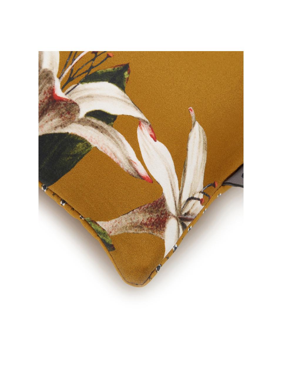 Taie d'oreiller 50x70 réversible en satin de coton Verano, Ocre, vert, tons beiges, rouge