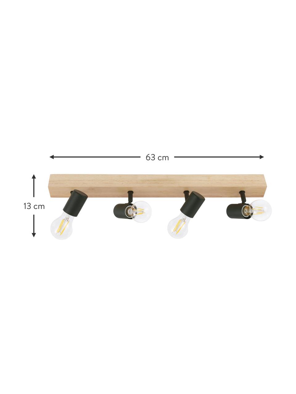 Faretti da soffitto in legno Townshend, Baldacchino: legno, Nero, legno chiaro, Larg. 63 x Alt. 13 cm