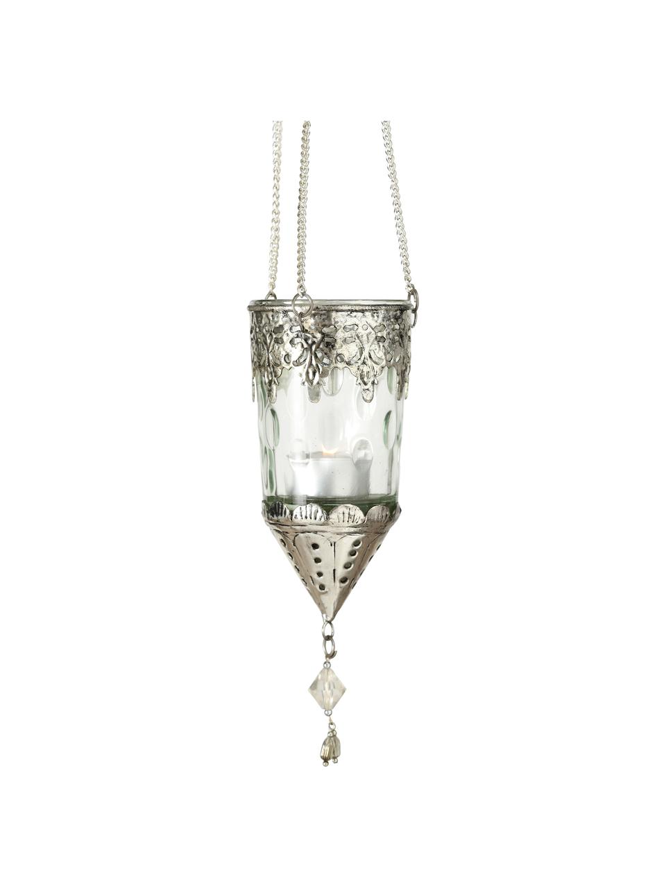 Windlichter-Set Cosa aus Glas, 3-tlg., Windlicht: Glas, Dekor: Metall, Transparent, Silberfarben, Ø 9 x H 23 cm