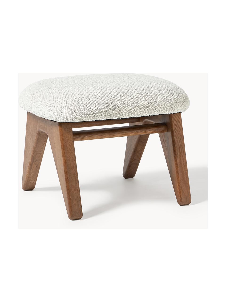 Bouclé stolička Shenay, Bílá, dubové dřevo tmavě hnědě lakované, Š 55 cm, V 45 cm