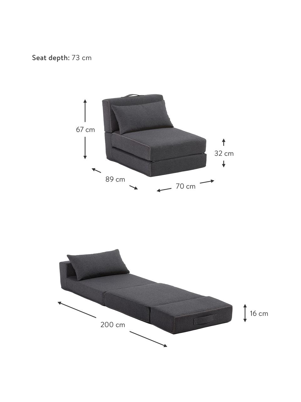 Chauffeuse convertible Arty, Anthracite, larg. 70 x haut. 67 cm