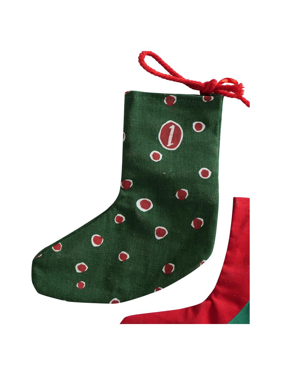 Adventný kalendár Socky, 280 cm, Plsť, Zelená, červená, biela, D 280 cm
