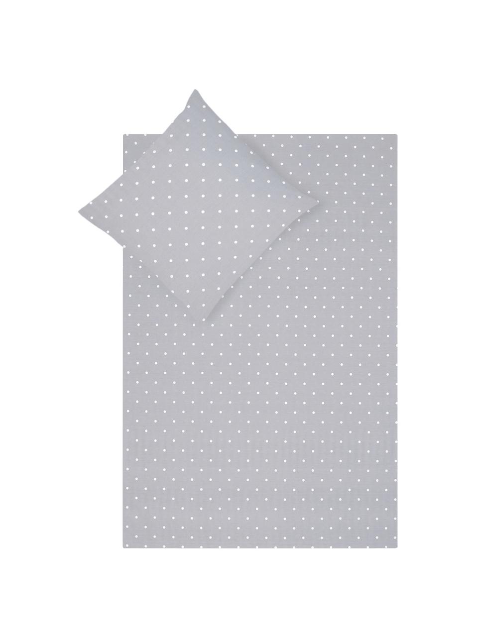 Gepunktete Baumwoll-Bettwäsche Dotty in Grau/Weiß, Webart: Renforcé Fadendichte 144 , Grau, Weiß, 240 x 220 cm + 2 Kissen 80 x 80 cm