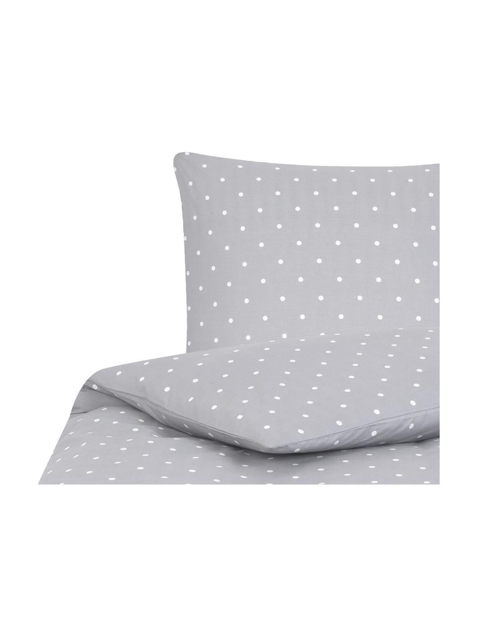 Gepunktete Baumwoll-Bettwäsche Dotty in Grau/Weiss, Webart: Renforcé Fadendichte 144 , Grau, Weiss, 240 x 220 cm + 2 Kissen 80 x 80 cm