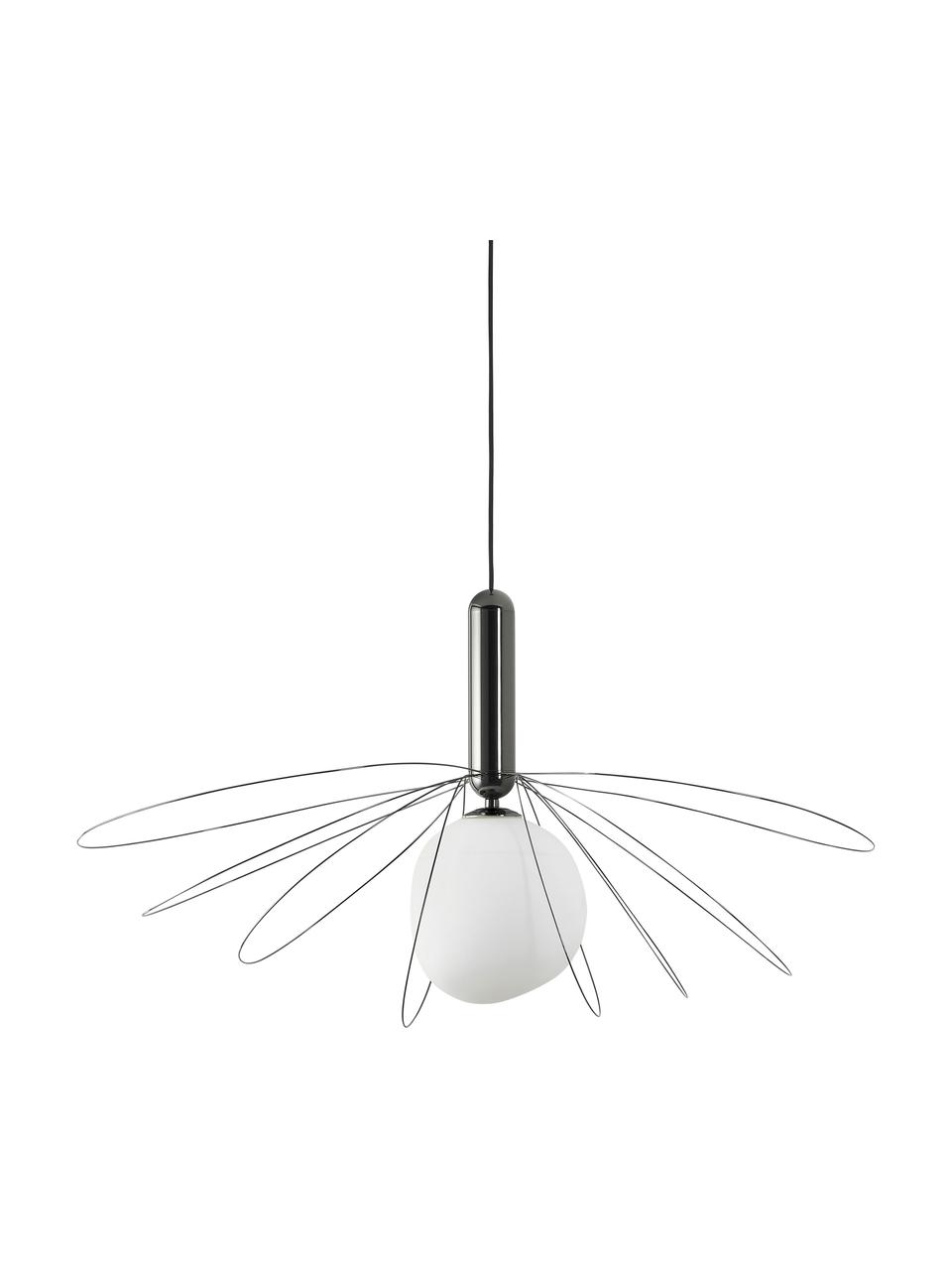 Grote hanglamp Dela, Lampenkap: glas, Wit, zwart, Ø 21 x H 150 cm