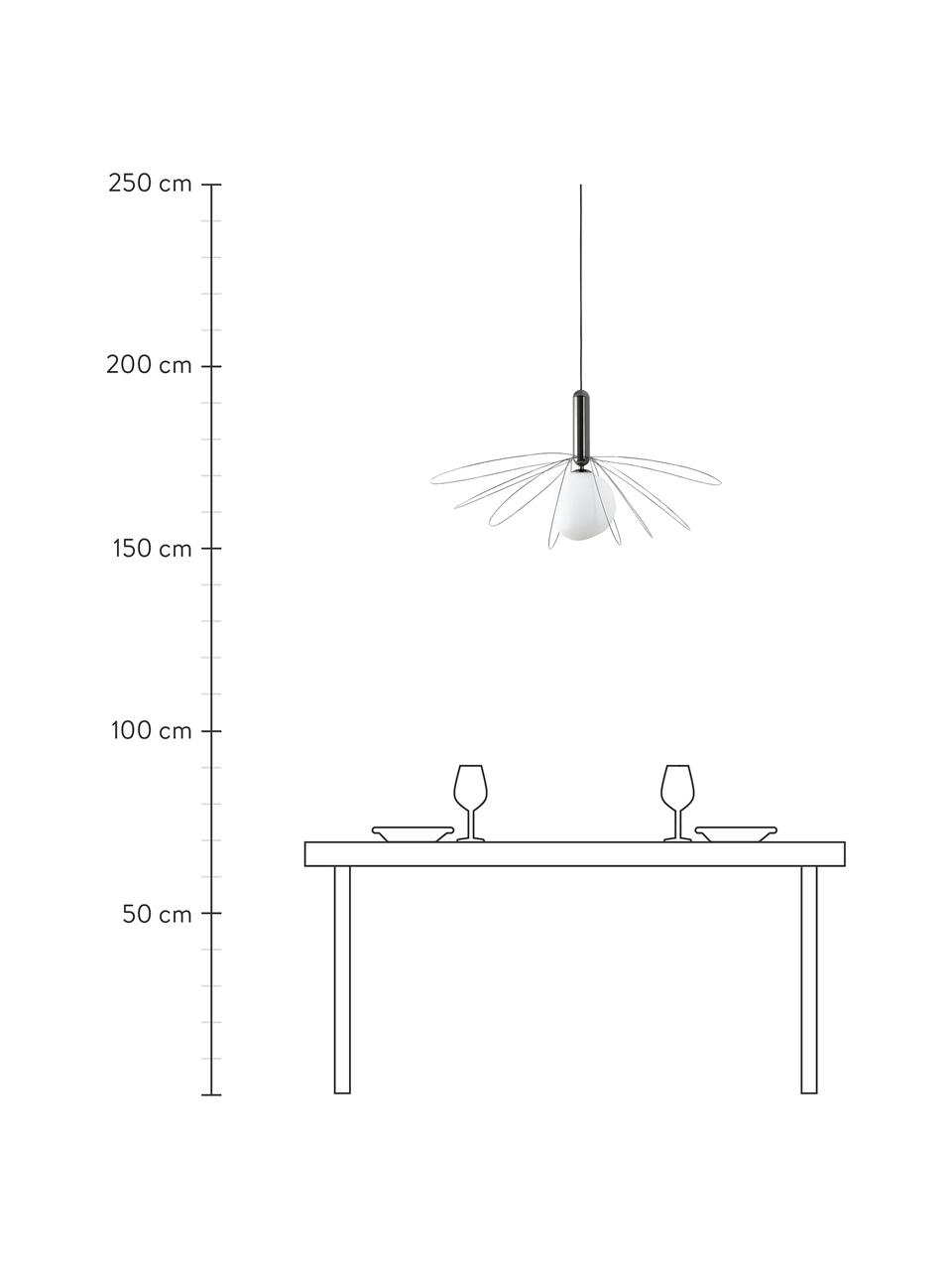 Grote hanglamp Dela, Lampenkap: glas, Wit, zwart, Ø 21 x H 150 cm