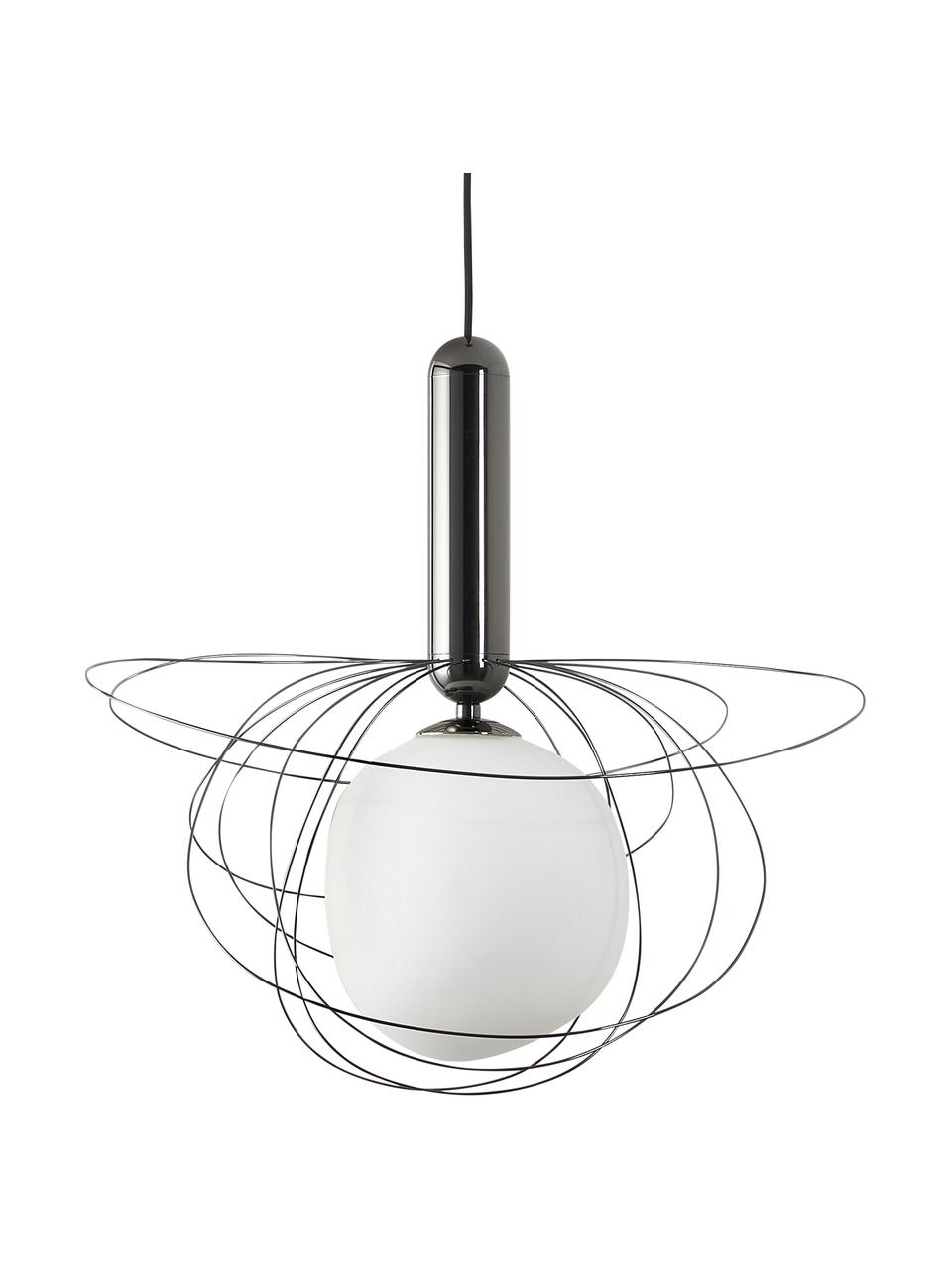 Grote hanglamp Dela, Lampenkap: glas, Wit, zwart, Ø 21 x H 150 cm