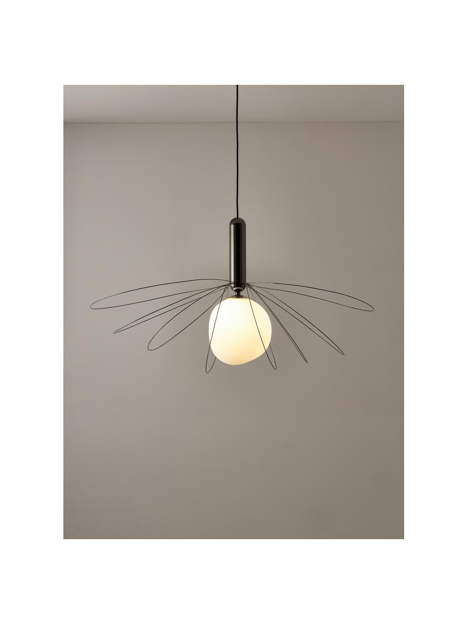 Lampada a sospensione grande Dela, Paralume: vetro, Bianco, nero, Ø 21 x Alt. 150 cm
