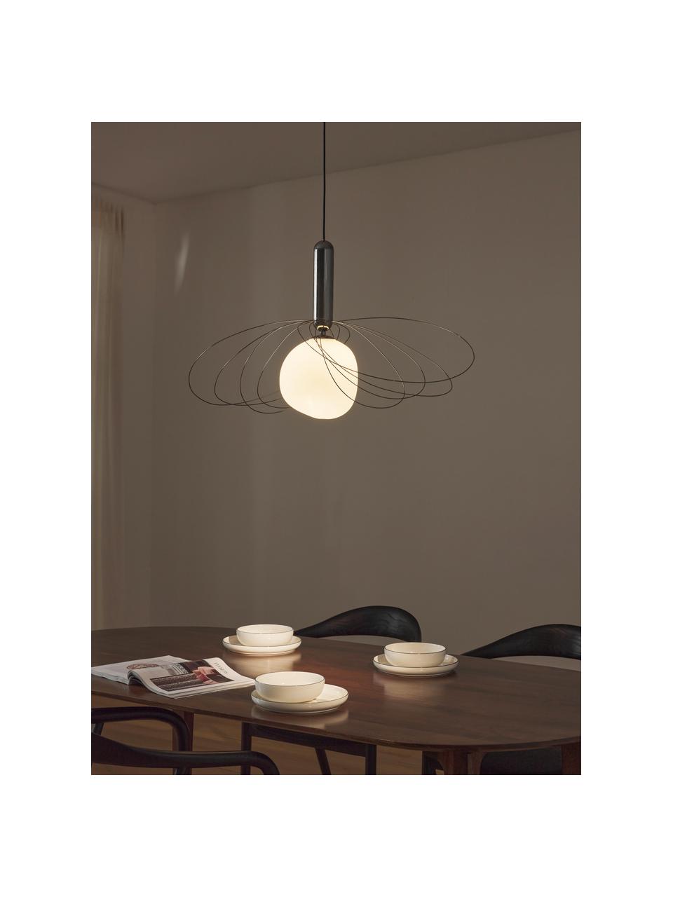 Lampada a sospensione grande Dela, Paralume: vetro, Bianco, nero, Ø 21 x Alt. 26 cm