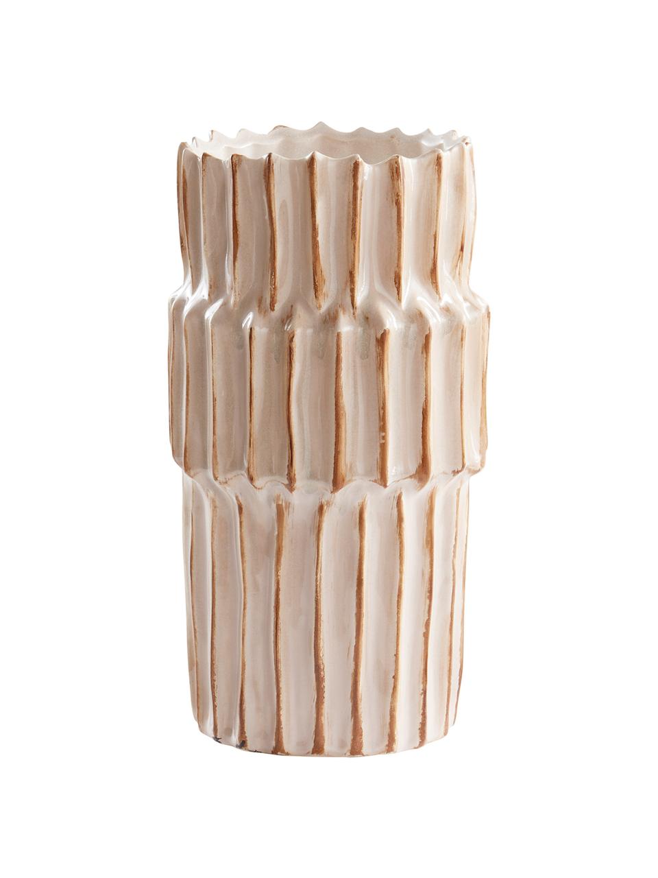 Große Keramik-Vase Pilar mit Rillen-Struktur, Keramik, Beige, Ø 20 x H 36 cm