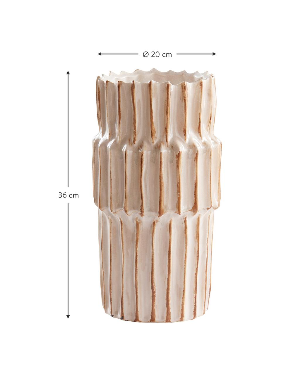 Große Keramik-Vase Pilar mit Rillen-Struktur, Keramik, Beige, Ø 20 x H 36 cm