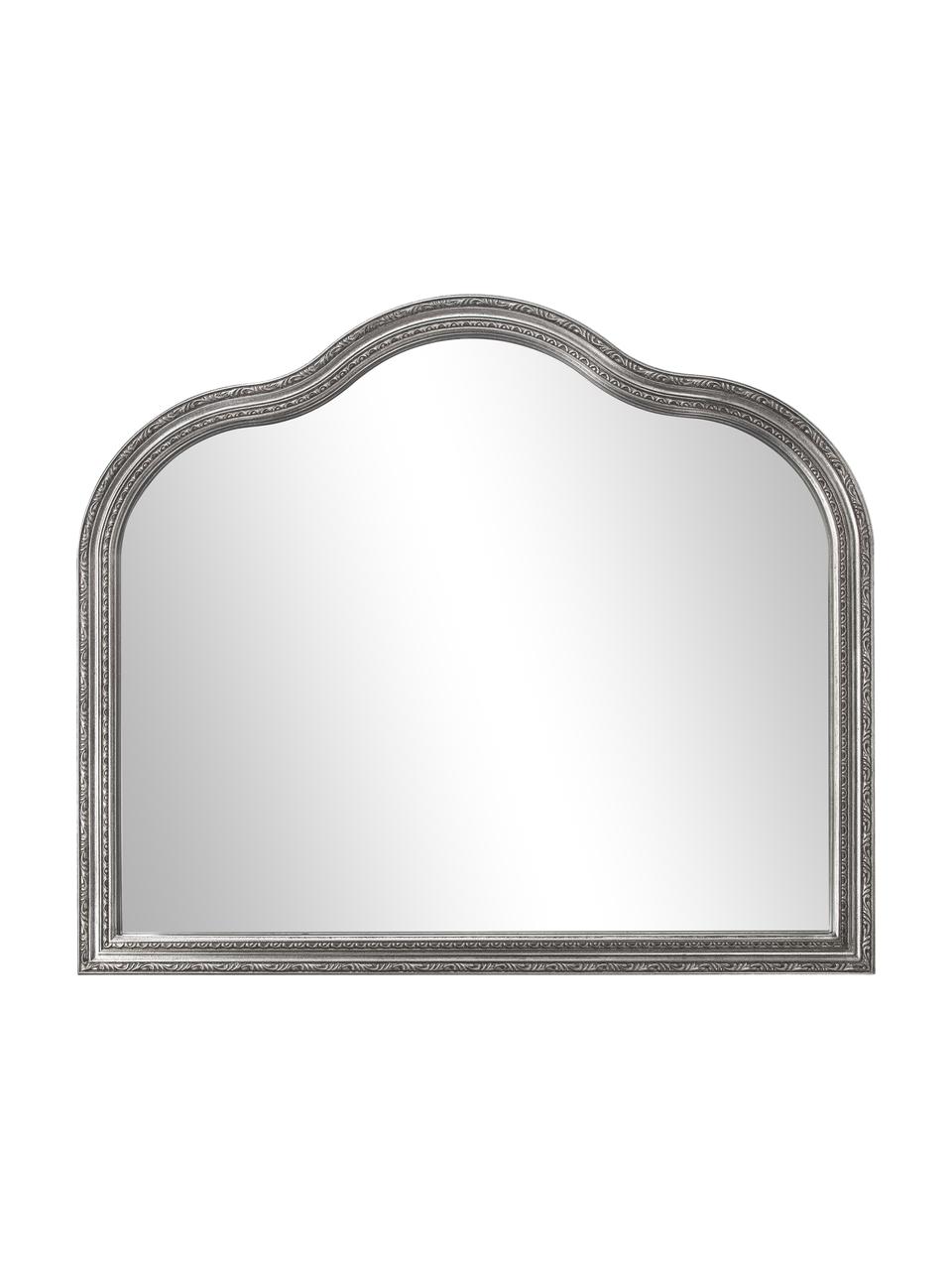 Barock-Wandspiegel Muriel mit silbernem Holzrahmen, Rahmen: Massivholz, beschichtet, Rückseite: Mitteldichte Holzfaserpla, Spiegelfläche: Spiegelglas, Silber, B 90 x H 77 cm