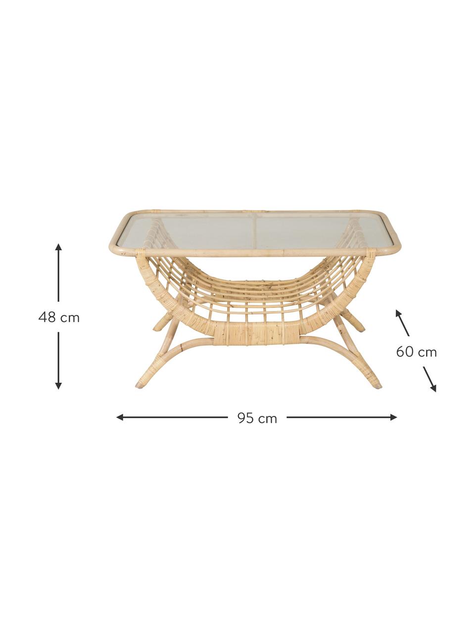 Stół ogrodowy z rattanu Moana, Stelaż: rattan, Blat: szkło, Rattan, transparentny, S 95 cm x W 48 cm