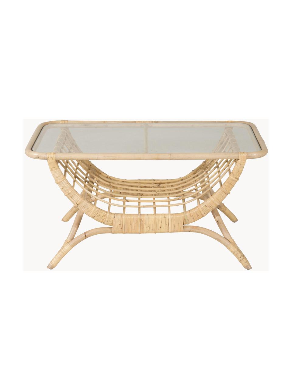 Garten-Esstisch Moana aus Rattan, Gestell: Rattan, Tischplatte: Glas, Rattan, Transparent, B 95 cm x H 48 cm