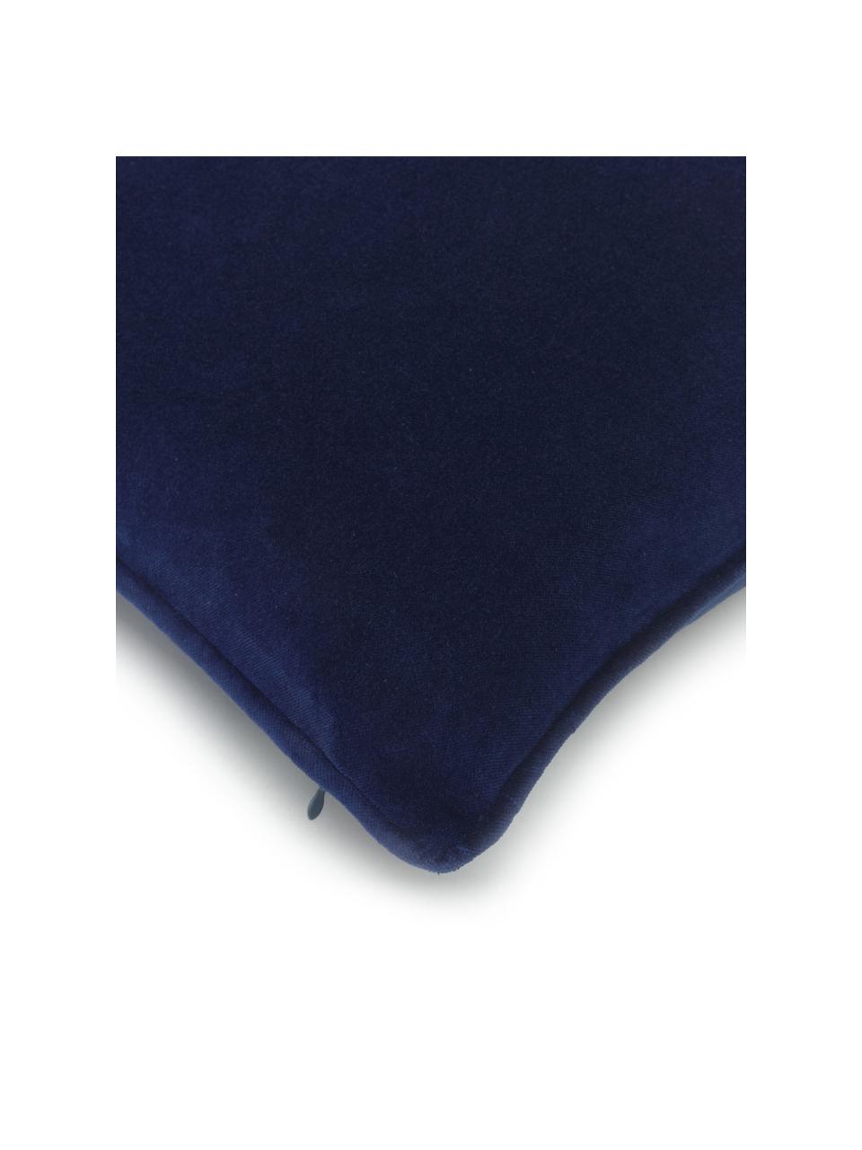 Effen fluwelen kussenhoes Dana in marineblauw, 100% katoenfluweel, Marineblauw, B 30 x L 50 cm