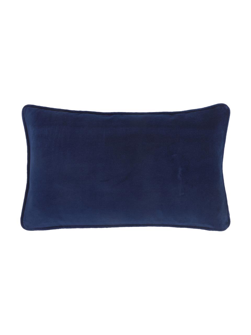 Effen fluwelen kussenhoes Dana in marineblauw, 100% katoenfluweel, Marineblauw, B 30 x L 50 cm